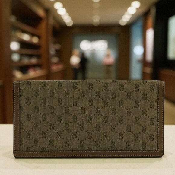 Authentic Vintage GUCCI Khaki GG Supreme Monogram Checkbook Cover/Wallet - Picture 1 of 4